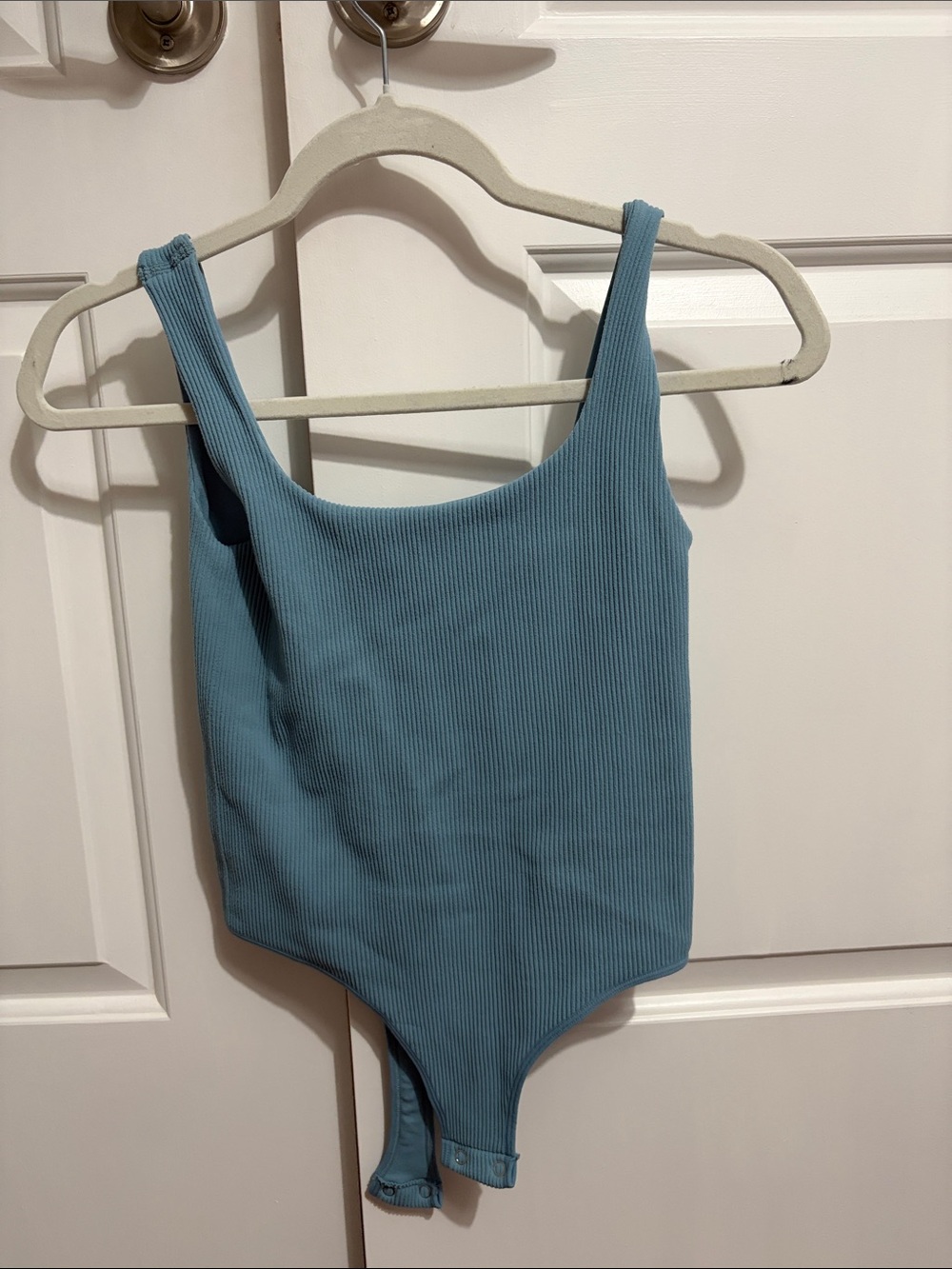 By Together Ribbed Scoop Neck Bodysuit in Dusty Blue